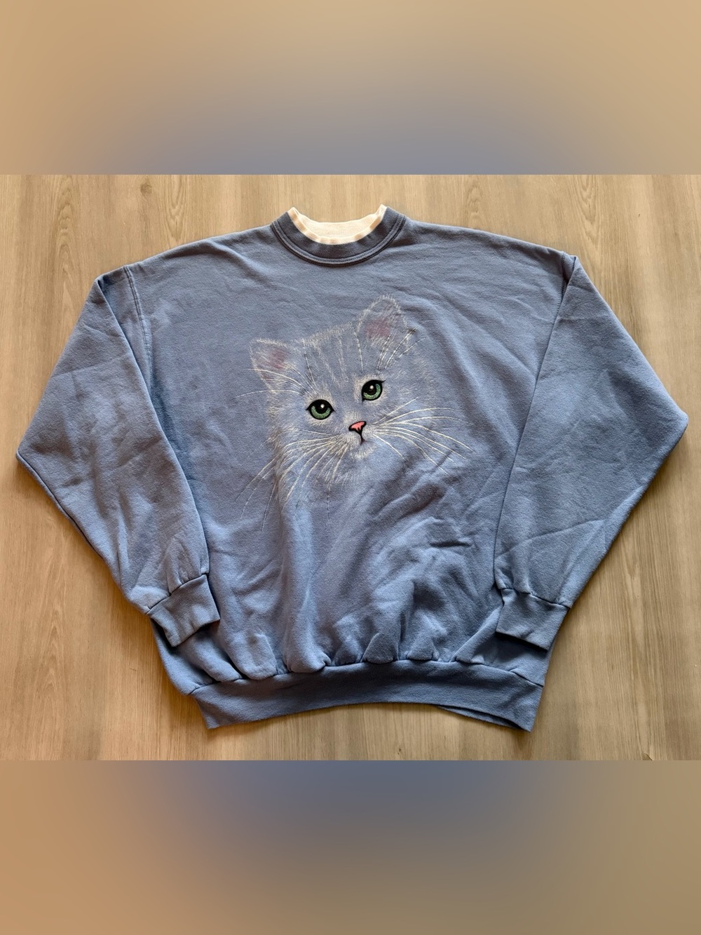 Vintage 90s Morning Star Kitten Kitty Sweatshirt Blue Sz XL  *See Pics